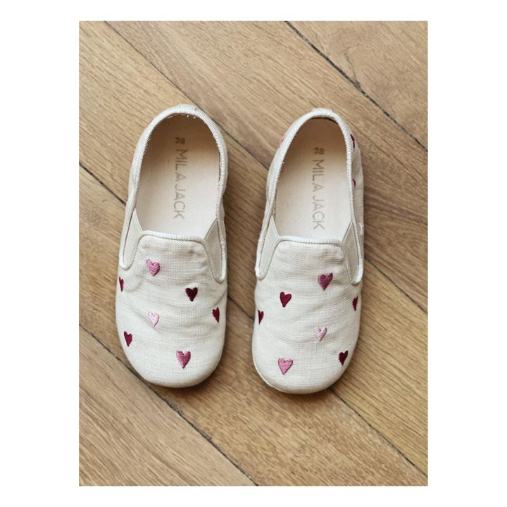 Noa Cotton Pink Hearts Slippers | Ecru- Immagine del prodotto n°1