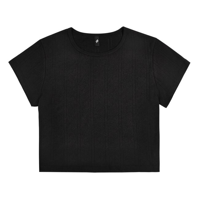 T-Shirt, modello: Baby, Pointelle, in cotone bio | Nero