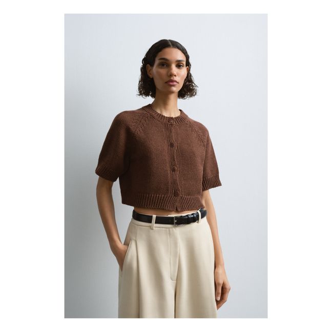 Cardigan a maniche corte con bottoni | Marrone