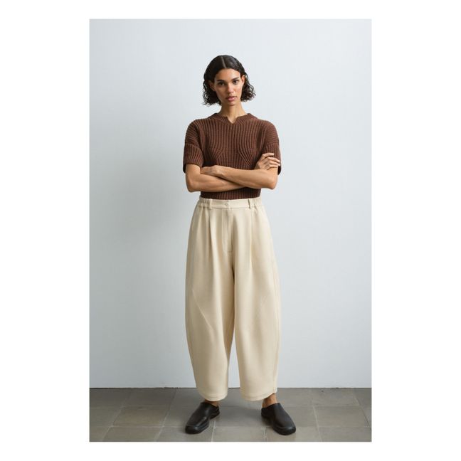 Pantaloni larghi in cotone e lana | Crema