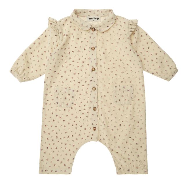 Combinaison Baby Velours Milleraies Fleurs | Ecru