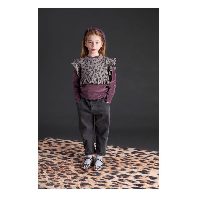 Top Molleton Bio à Volants Léopard | Gris