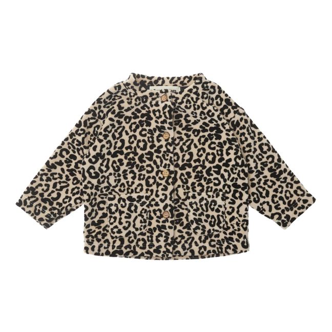 Leopard Print Velour Baby Jacket | Beige