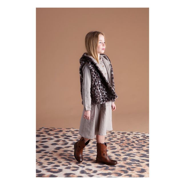Veste Sans Manche Façon Fourrure Léopard | Beige