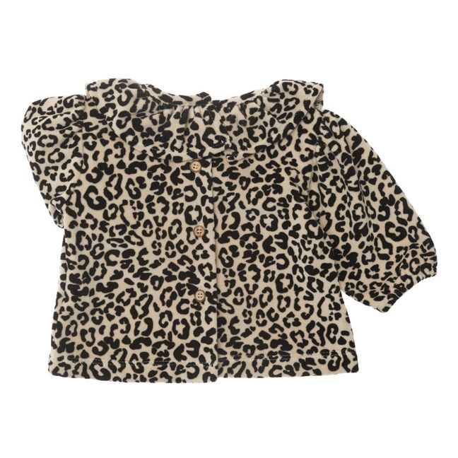 Leopard Print Velour Baby Blouse | Beige