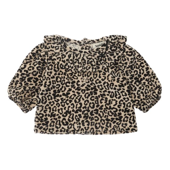 Leopard Print Velour Baby Blouse | Beige