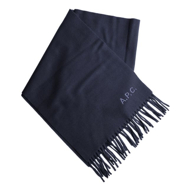 Ambroise Embroidered Wool Scarf  | Navy blue