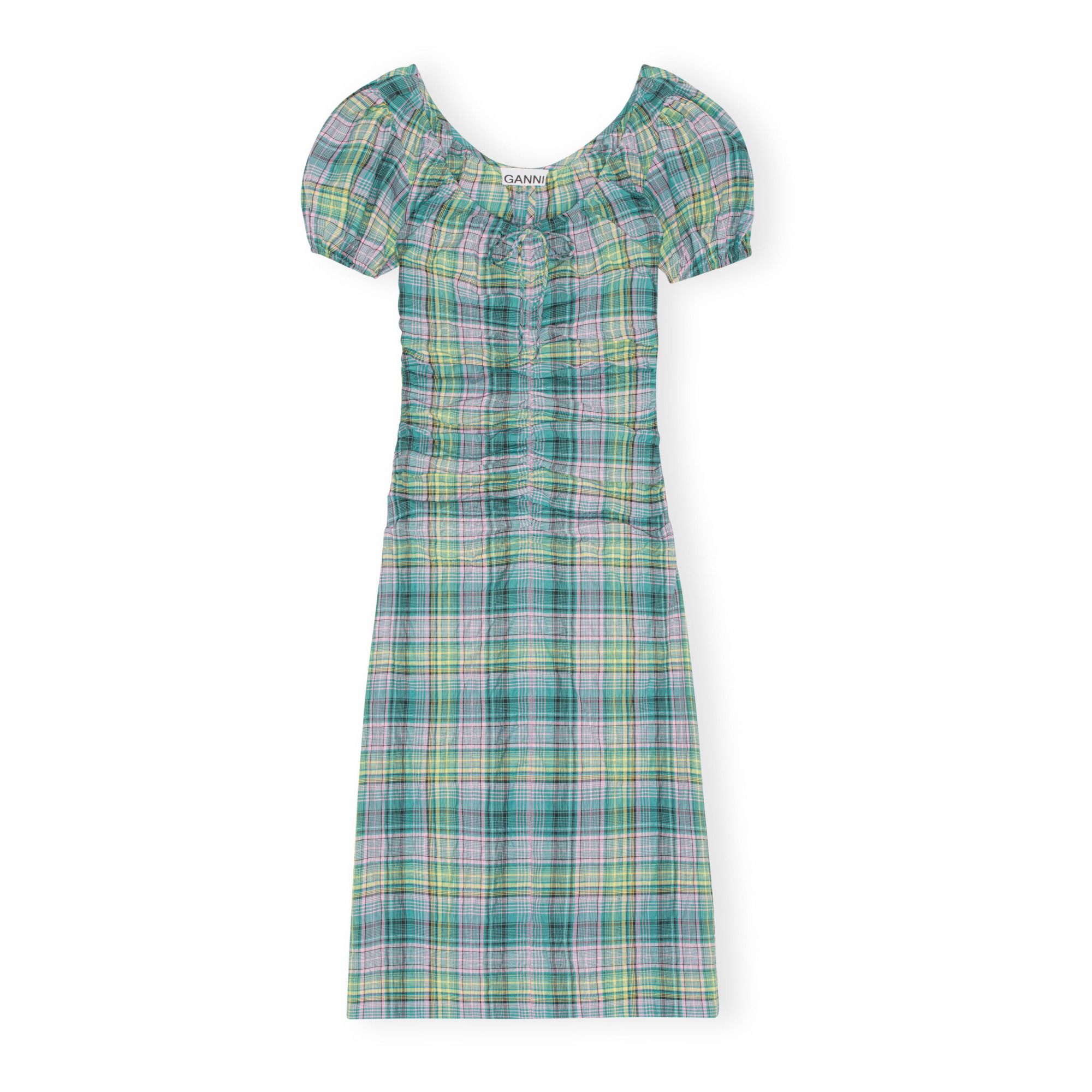 Ganni green cheap check dress