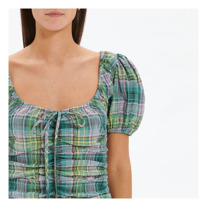 Organic Cotton Crepe Check Dress | Verde- Immagine del prodotto n°4