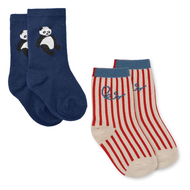 2 Pairs Organic Cotton Jacquard Panda Socks | Navy blue