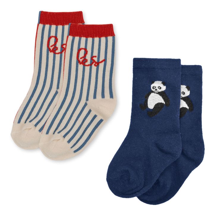 2 Pairs Organic Cotton Jacquard Panda Socks | Navy blue- Product image n°5