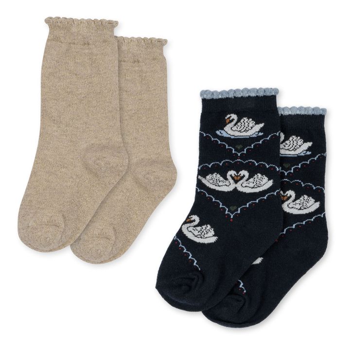 2 Pairs Organic Cotton Jacquard Socks Swan | Beige- Product image n°0