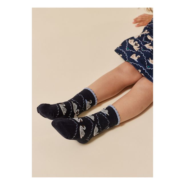 2 Pairs Organic Cotton Jacquard Socks Swan | Beige