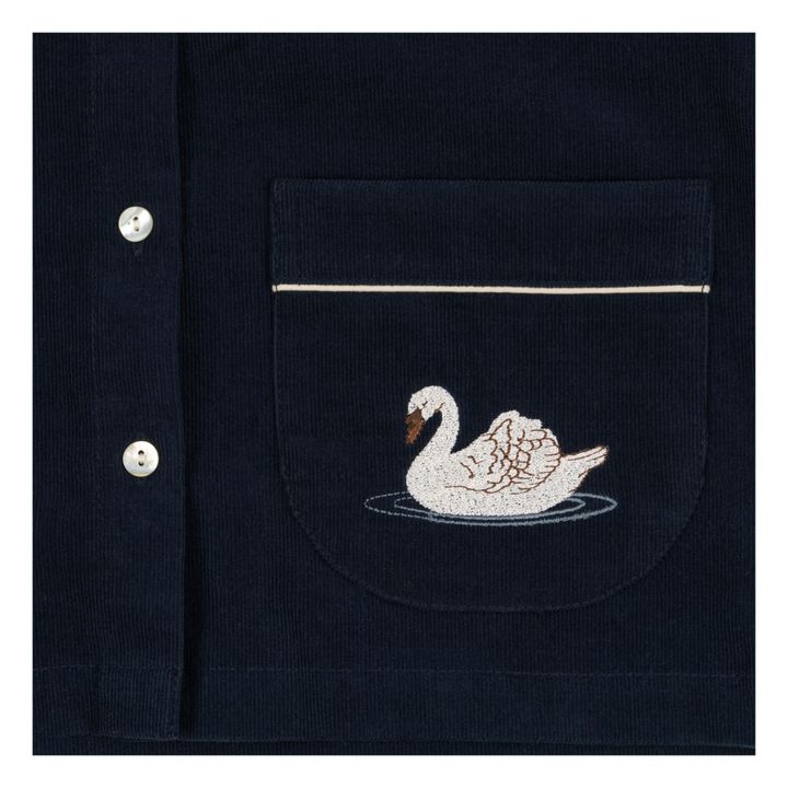 Pluma Camisa de pana de algodón orgánico Cuello Claudine | Azul Marino- Imagen del producto n°6
