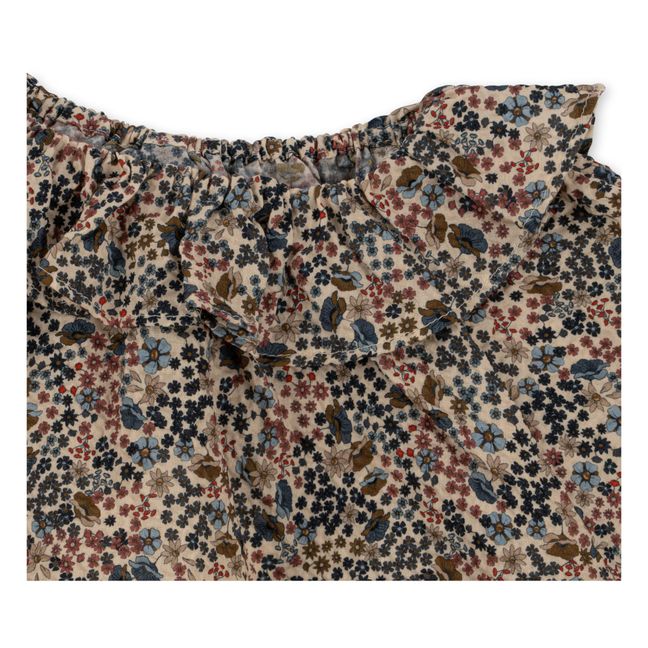 Blusa de algodón orgánico Cuello floral Malis | Beige