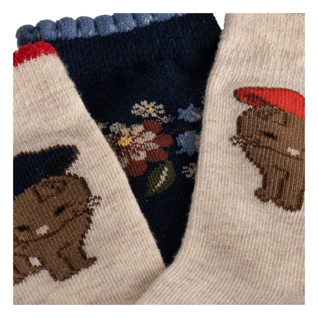 2er-Pack Socken aus Bio-Baumwolle Blumen Katzen Lapis | Navy