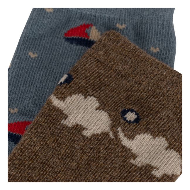 Organic Cotton Elephant and Boat Socks - Set of 2 | Brown