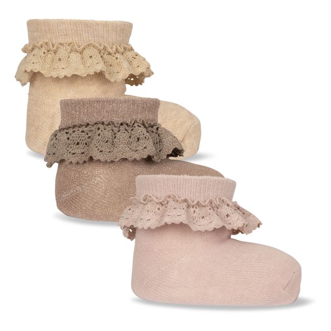 Organic Cotton Lace Socks - Set of 3 | Pale pink