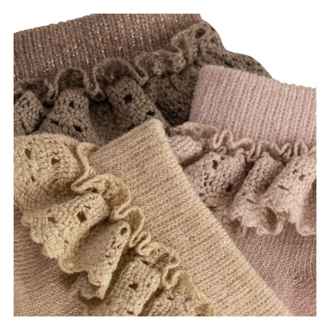 Organic Cotton Lace Socks - Set of 3 | Pale pink