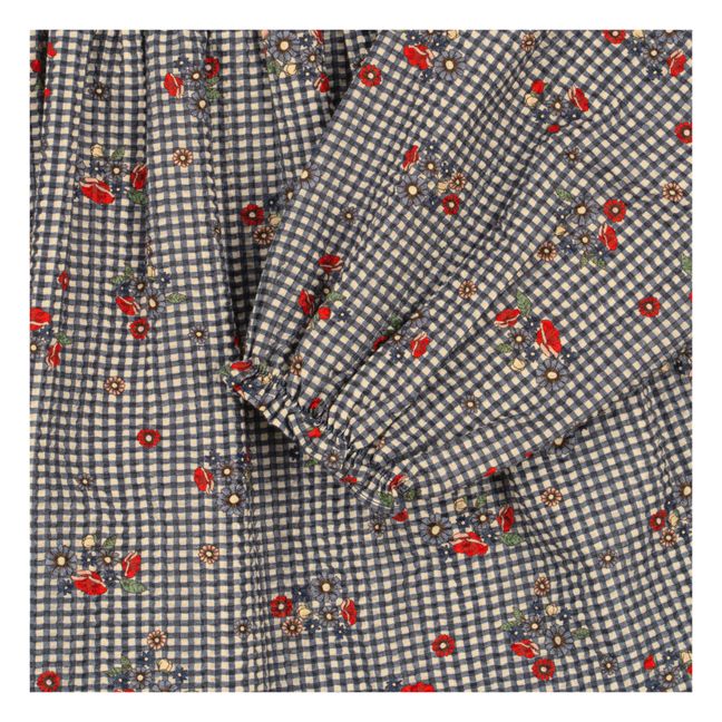 Bibi - Tote a quadri floreali in cotone biologico | Blu