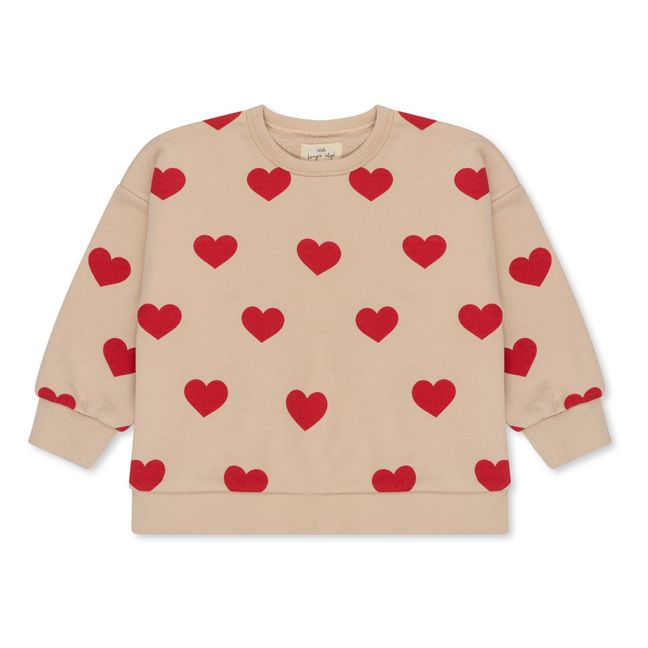 Sweat Coton Bio Matière Recyclée Cœurs Lou | Beige