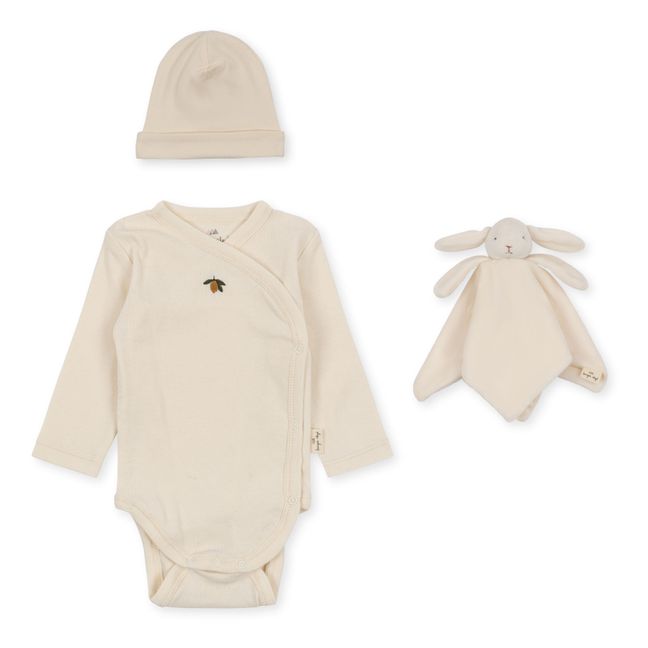 Organic Cotton Soft Toy, Bonnet & Bodysuit Set | Ecru