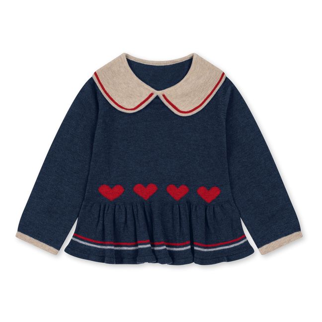 Maxime Wool Claudine Collar Blouse | Navy blue