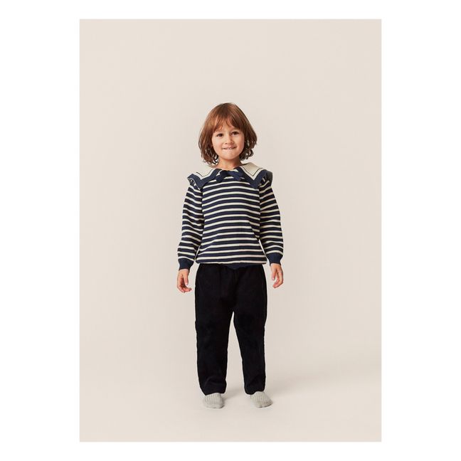 Maglione con colletto in cotone biologico a righe Seala | Blu marino