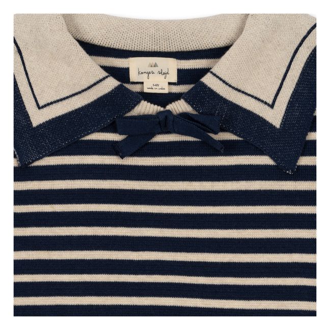 Seala Striped Organic Cotton Collar Sweater | Navy blue