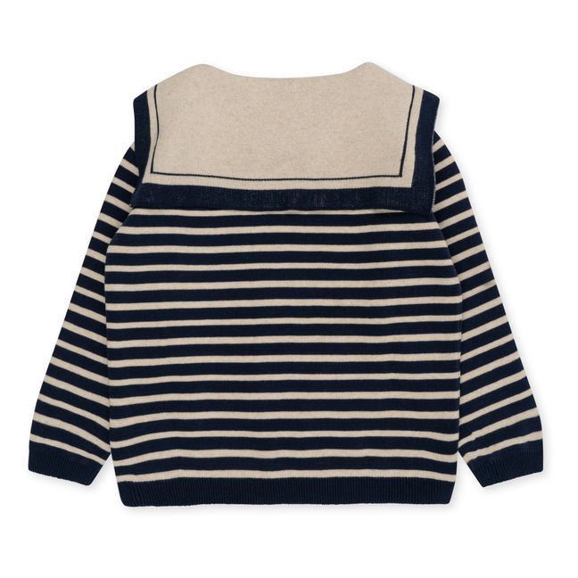 Maglione con colletto in cotone biologico a righe Seala | Blu marino
