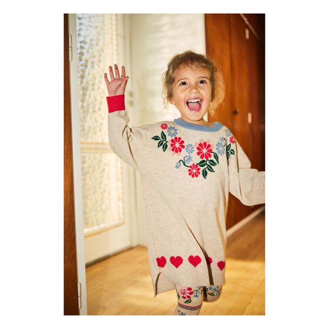 Robe Tricot Coton Bio Fleurie Eli | Beige