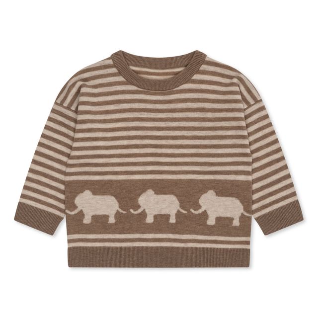 Pull Mérinos Coton Bio Rayée Loui | Marron