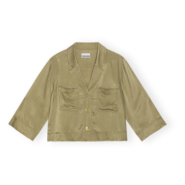 Cropped Satin Shirt | Verde militare