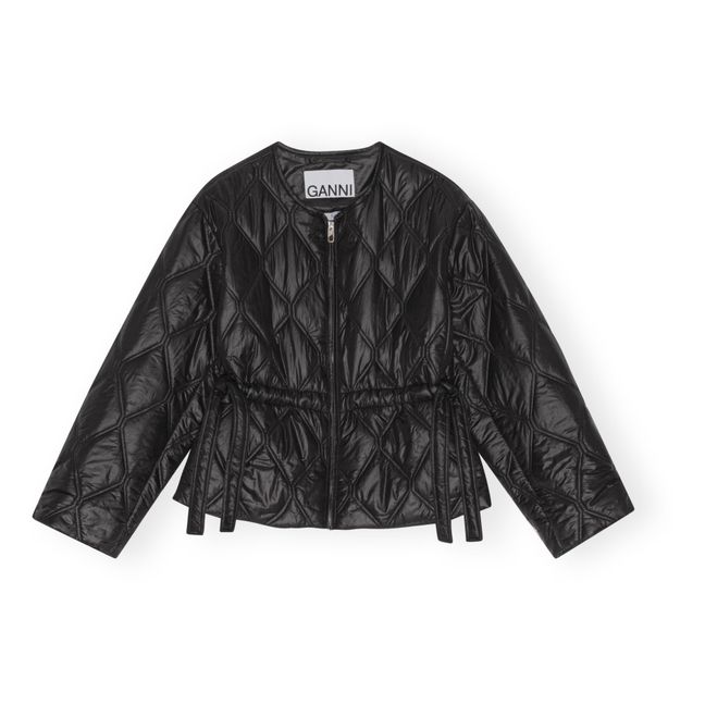 Shiny Recycled Material Quilted Jacket | Black