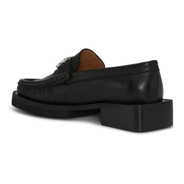 Rhinestone Logo Leather Loafers | Negro