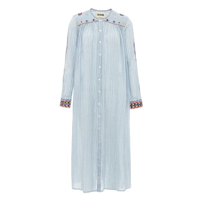 Cotton Khadi Mexican Embroidered Dress | Azul