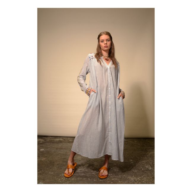 Cotton Khadi Mexican Embroidered Dress | Azul