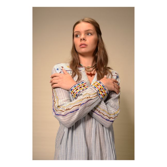 Cotton Khadi Mexican Embroidered Dress | Azul