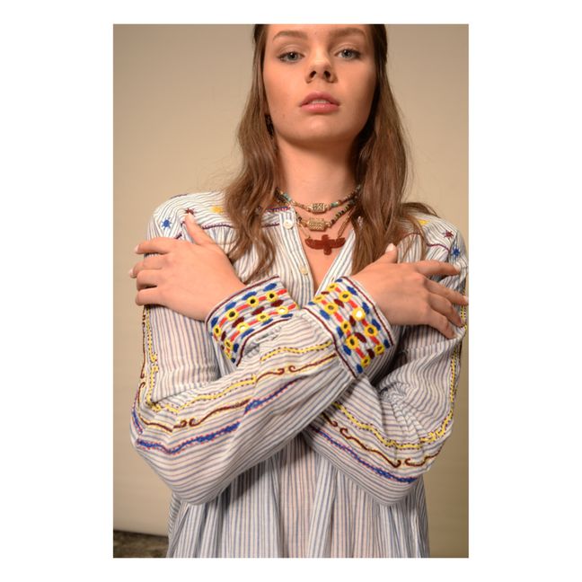 Cotton Khadi Mexican Embroidered Dress | Azul