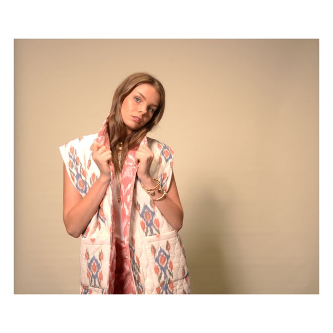 Ikat Reversible Sleeveless Kimono Jacket | Crema
