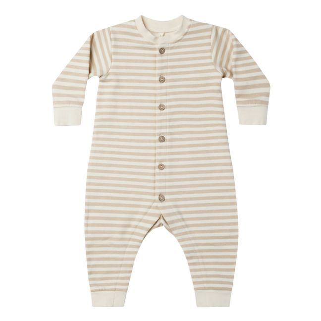 Striped Organic Cotton Jumpsuit | Beige