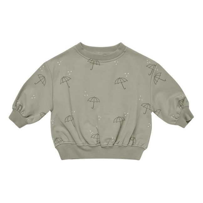Sweat Coton Bio Imprimé Parapluies | Vert pâle