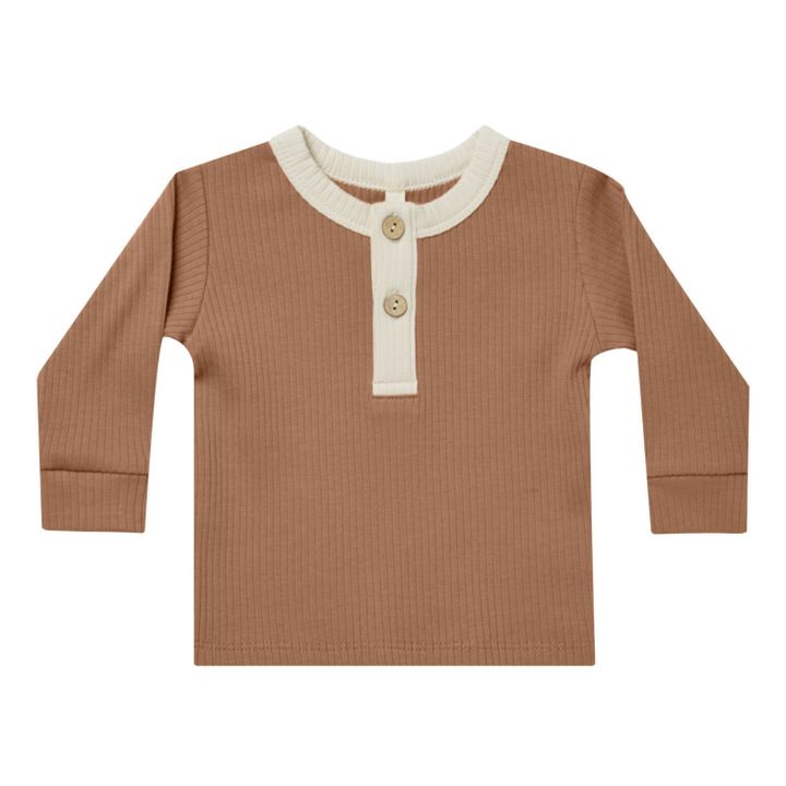 T-Shirt Coton Bio Bicolore Côtelé | Camel- Imagen del producto n°0