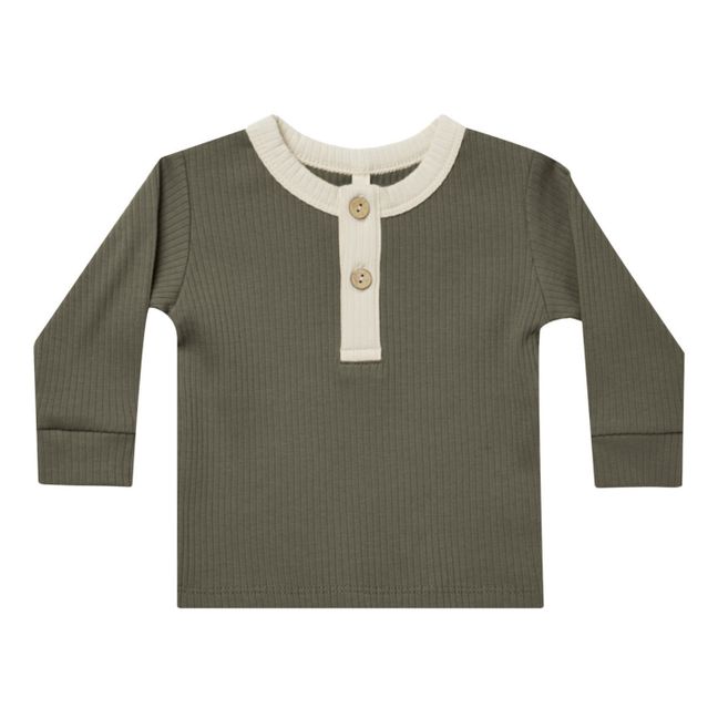 T-Shirt Coton Bio Bicolore Côtelé | Dunkelgrün