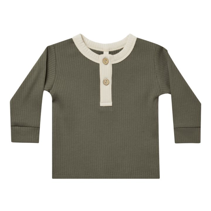 T-Shirt Coton Bio Bicolore Côtelé | Verde scuro- Immagine del prodotto n°0