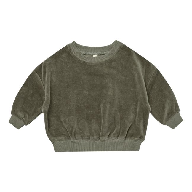 Sweatshirt aus Bio-Baumwolle in Velours | Dunkelgrün