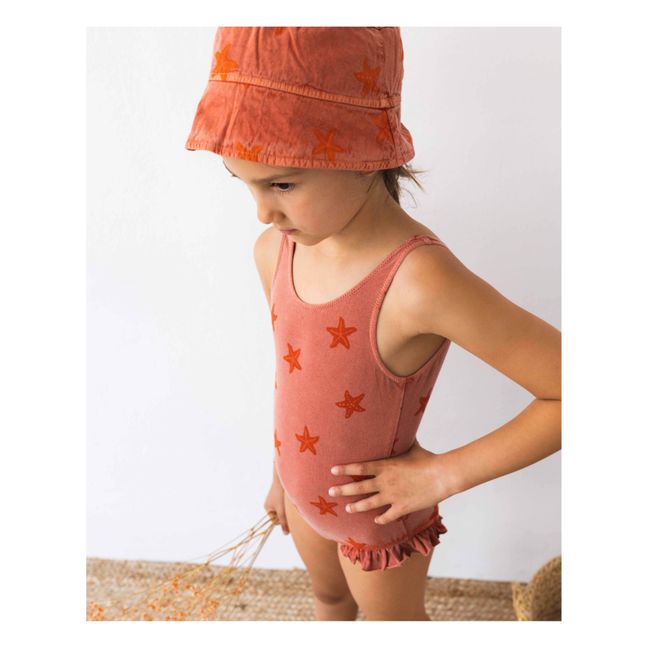 Gorro de algodón orgánico para bebé con estampado de estrellas de mar | Rojo