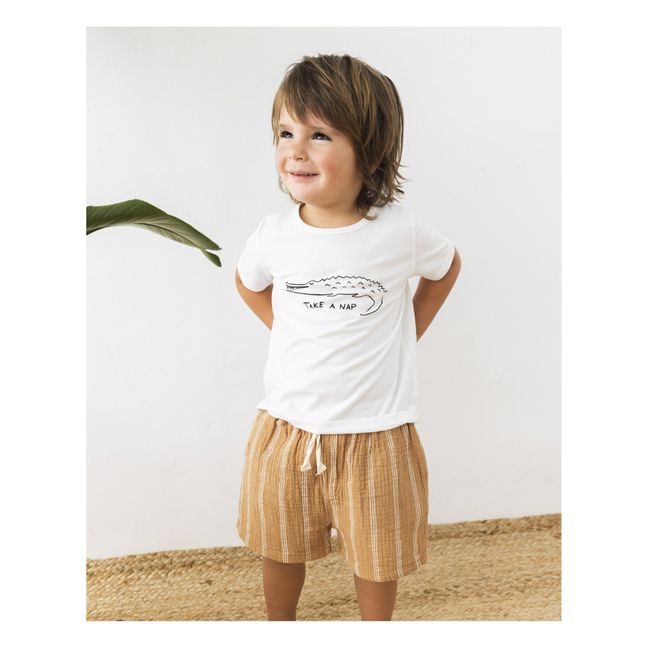 Camiseta algodón orgánico con estampado de cocodrilo | Blanco