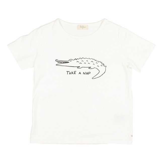 Camiseta algodón orgánico con estampado de cocodrilo | Blanco