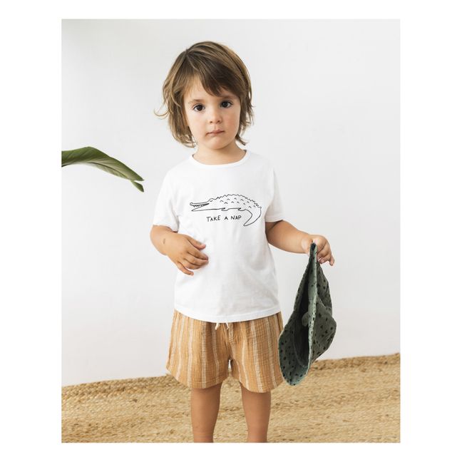 Camiseta algodón orgánico con estampado de cocodrilo | Blanco